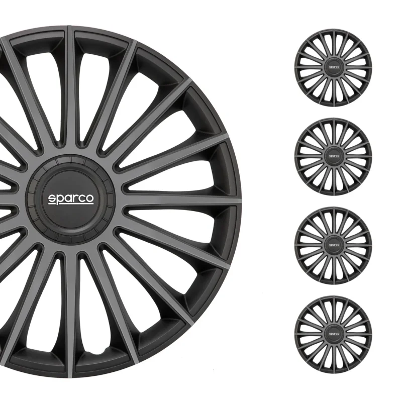 Radkappen Radzierblenden Sparco Treviso 15" Zoll Abdeckung Set Schwarz Grau 4x