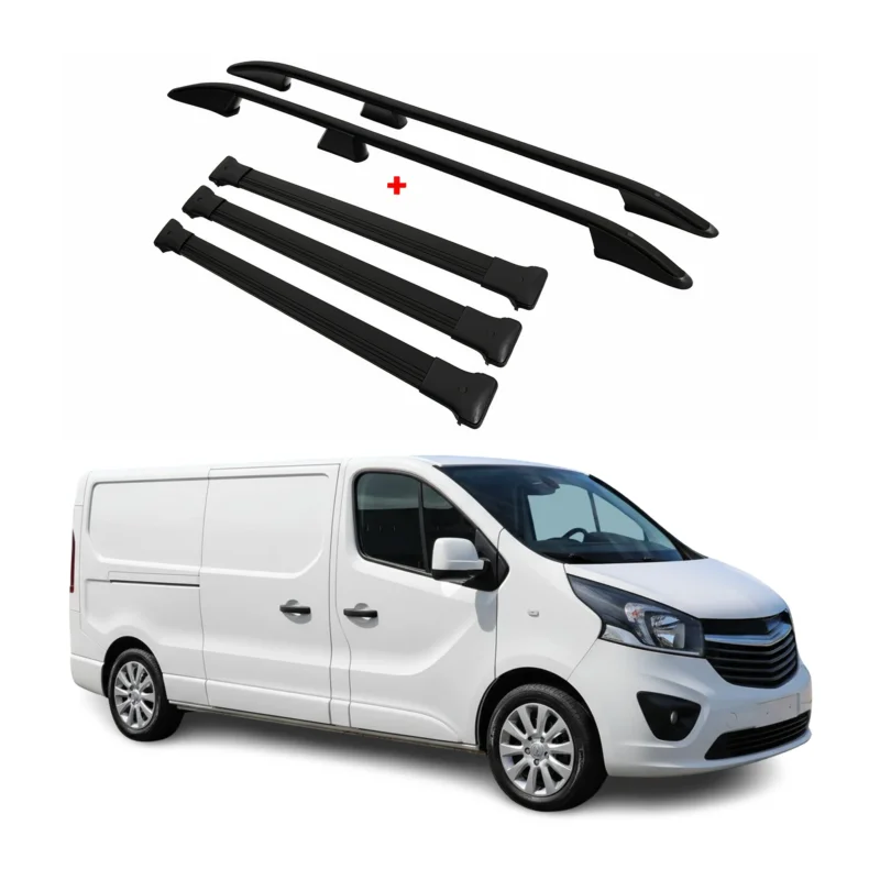 Dachreling + Dachträger für Opel Vivaro B 2014-2019 L2 Langer Alu Schwarz 5tlg
