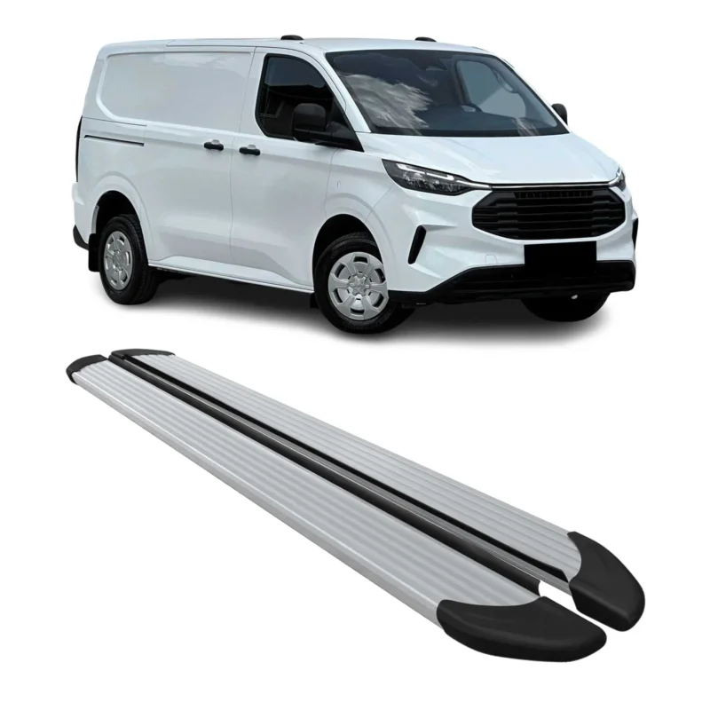 Trittbretter Seitenschweller für Ford Tourneo Custom 2023-2026 L1 Alu Silber 2x