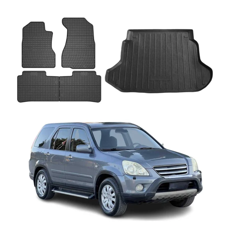 Fußmatten & Kofferraumwanne Set für Honda CR-V 2001-2006 Gummi TPE Schwarz 5x