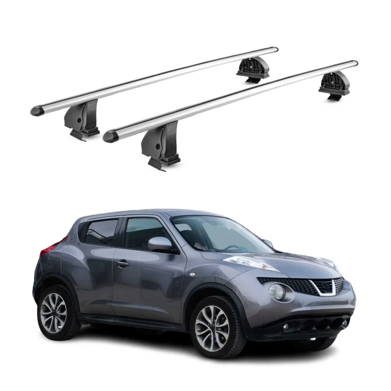 Alu Dachträger für Nissan Juke I 2010-2019 TÜV T-Nut Abschließbar 2tlg Silber