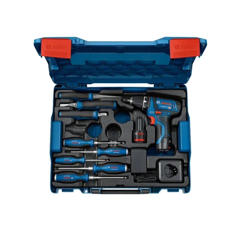 Bosch Pro Set mit GSR 12V-15 Akkuschrauber und Handwerkzeugen