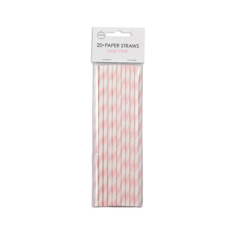 Papieren Rietjes Baby Roze Gestreept 19,7cm 20st van WeFiesta koop je bij Partywinkel