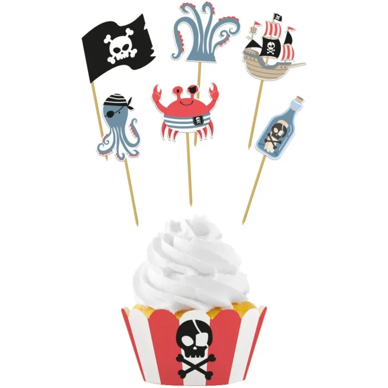 Piraat Cupcake Toppers Met Cupcake Wikkels 6st van Folat koop je bij Partywinkel