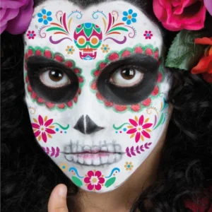 Pochoirs de maquillage Dia de los muertos pour enfant multicolore avec motifs floraux et crâne