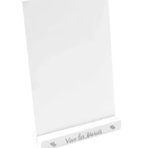 Porte menu en bois Vive les Mariés pour mariage blanc et argenté