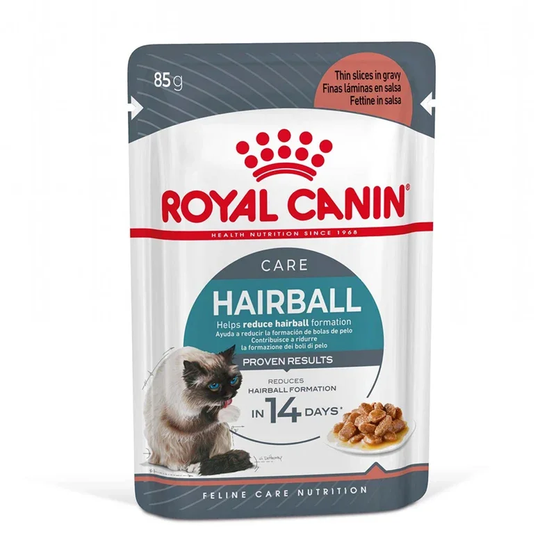 Royal Canin Hairball Care wet cat food pouch, thin slices in gravy to reduce hairballs