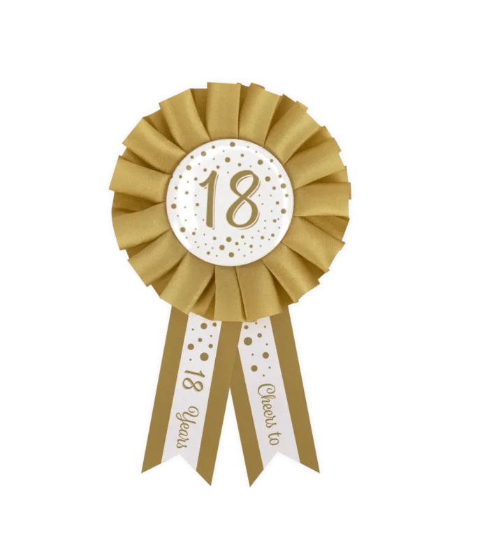 Rozet 18 Jaar Goud Wit 14cm van Paper Dreams koop je bij Partywinkel