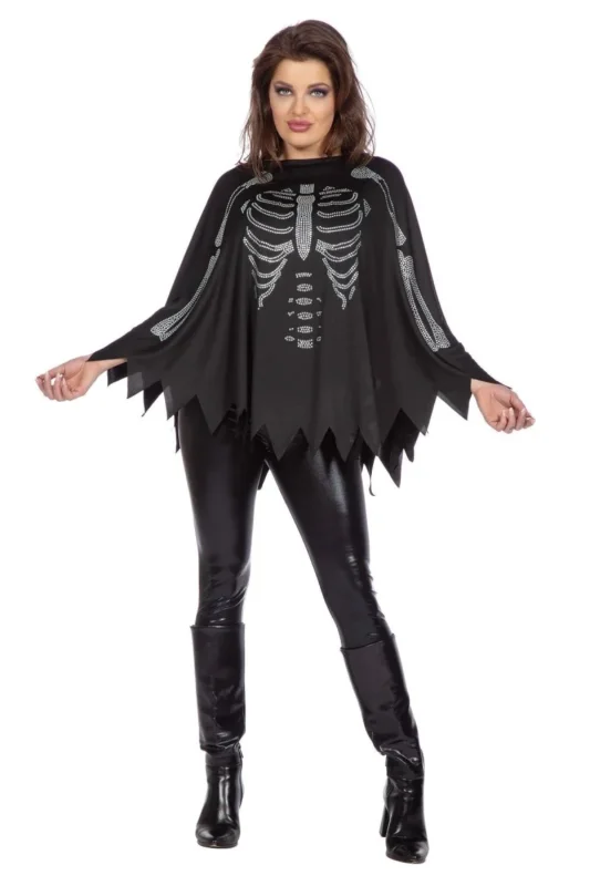 Skelet Poncho Zwart Zilver Strass van Wilbers & Wilbers koop je bij Partywinkel