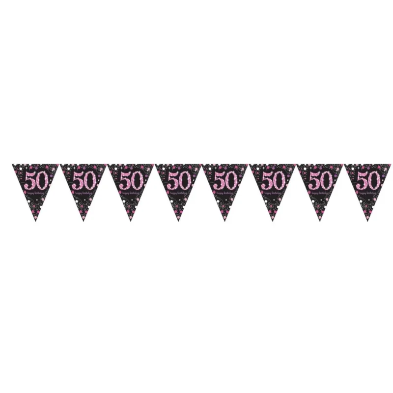 Slinger 50 Jaar Happy Birthday Roze 4m van Riethmueller koop je bij Partywinkel