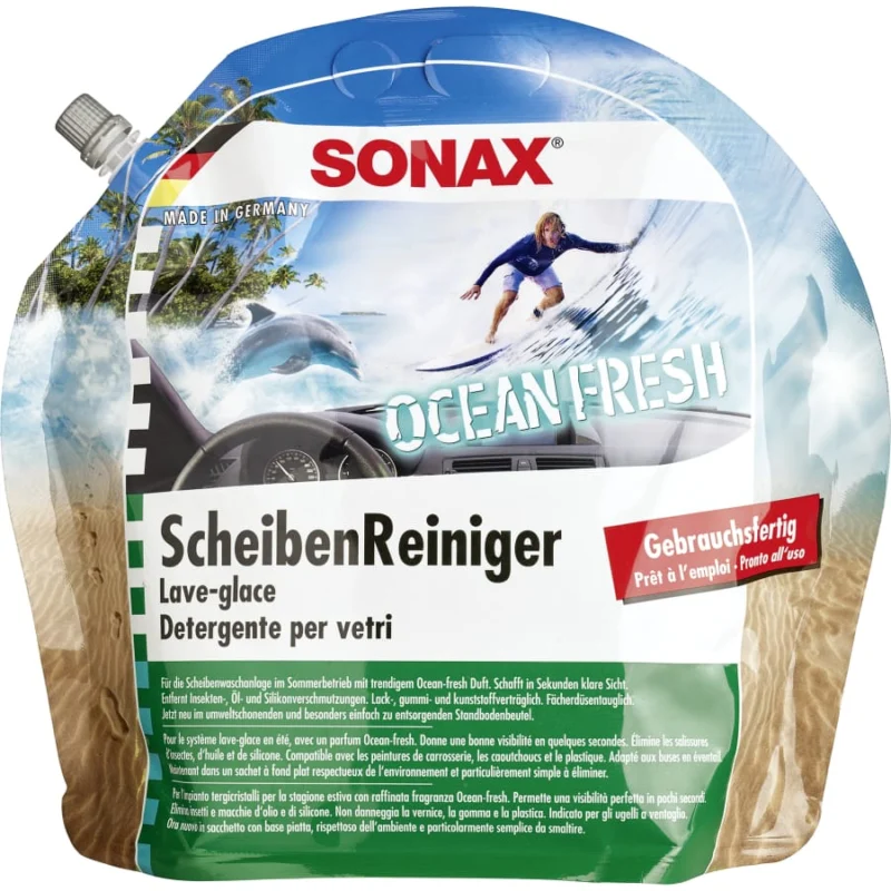 SONAX ScheibenReiniger gebrauchsfertig Ocean-fresh – 3 Liter - Standbodenbeutel
