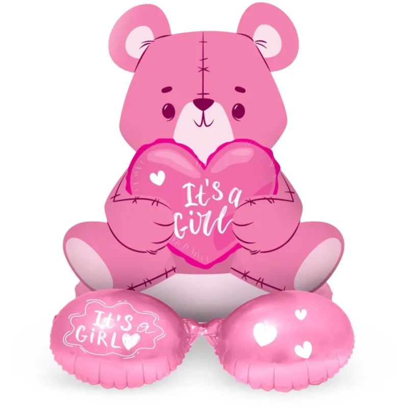 Staande Folieballon Beer 'It's a Girl' Roze - 61 cm van Folat koop je bij Partywinkel