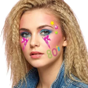Strass adhésifs années 80 pour adulte multicolores avec motifs éclairs et étoiles fluo