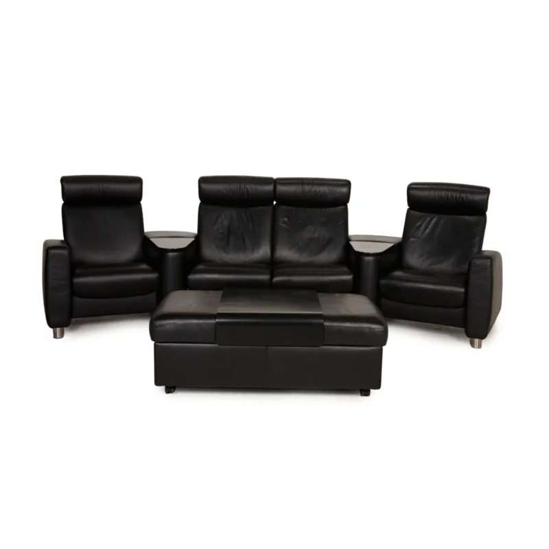 Stressless Arion Leder Sofar Schwarz Viersitzer Couch Funktion Relaxfunktion inkl. Hocker