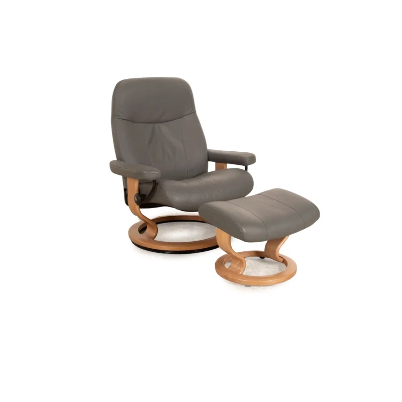 Stressless Garda Leder Sessel Größe L Grau inkl. Hocker Relaxsessel manuelle Funktion