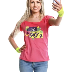 T-shirt I love the 90's pour femme rose avec imprimé rétro