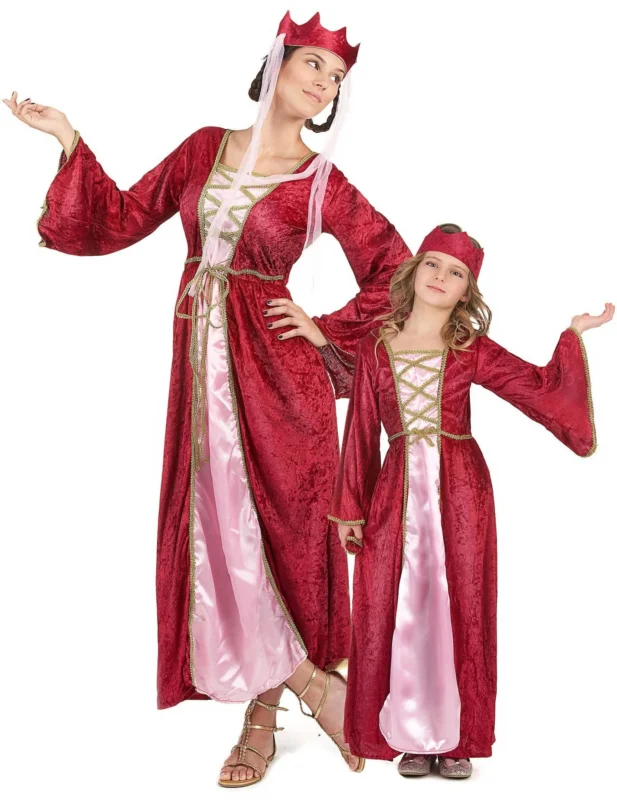 Mittelalter-Königin-Paarkostüm für Mutter und Tochter