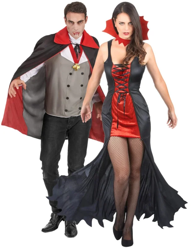 Unheimlich Schönes Vampir-Paarkostüm für Halloween Erwachsene schwarz-rot-grau