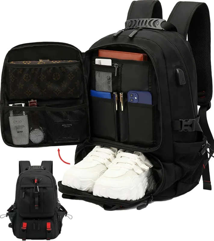 60L wasserdichter Reise-Laptop-Rucksack mit USB-Anschluss und Schuhfach | Karnz