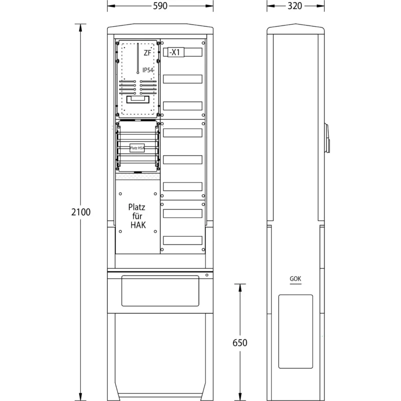 uesa - Zähler-Komplettschrank Zähleranschlußsäule ZAS-S1-1VF Schleswig 2100x590x320mm