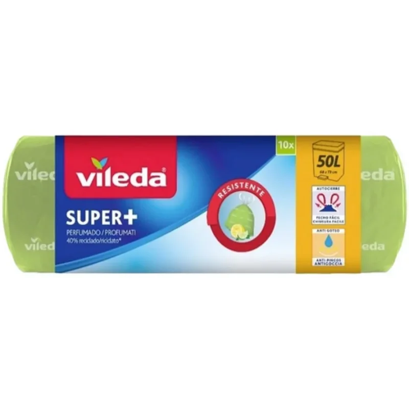 Vileda SUPER+ 50 Liter Müllbeutel, Zitrus Duft 1 Rolle = 10 Beutel