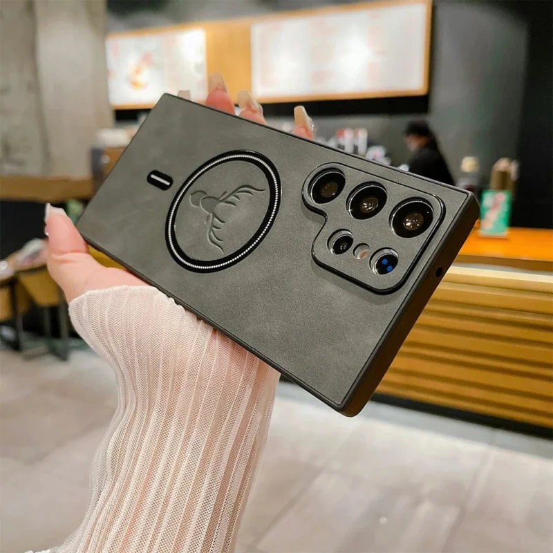 Karnz | Lederhülle für Samsung-Telefon | Magnetische kabellose Ladehülle